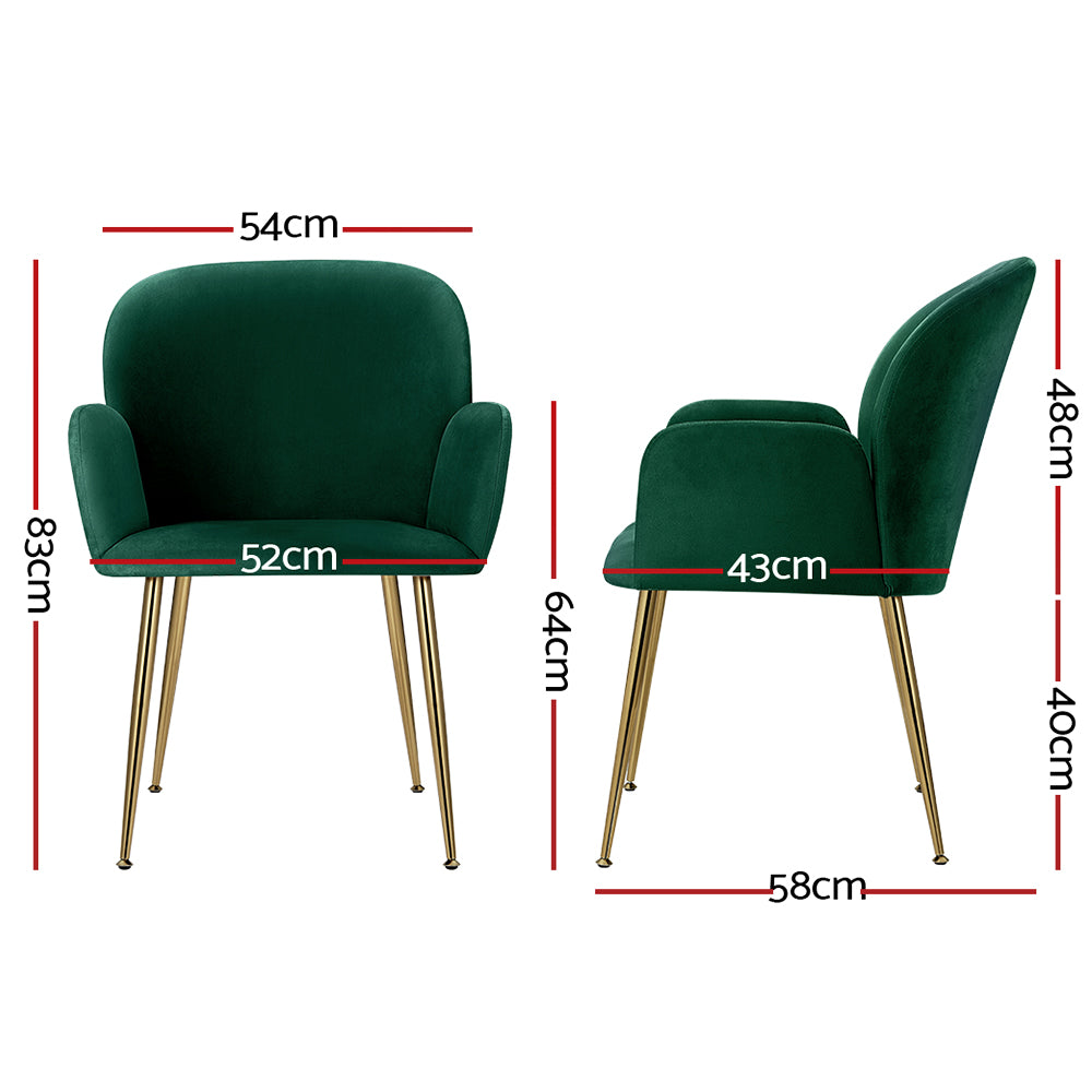 Set of 2 Kynsee Dining Chairs Velvet Armchair - Green