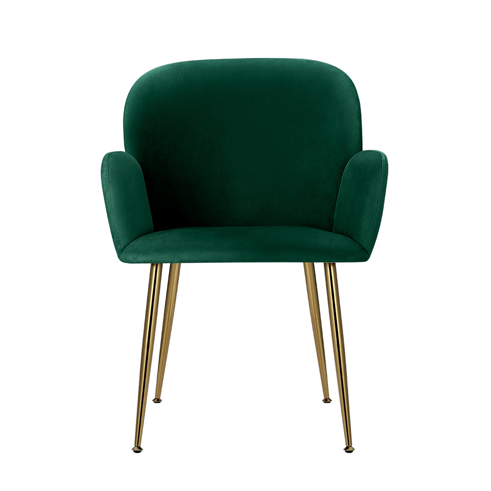 Set of 2 Kynsee Dining Chairs Velvet Armchair - Green