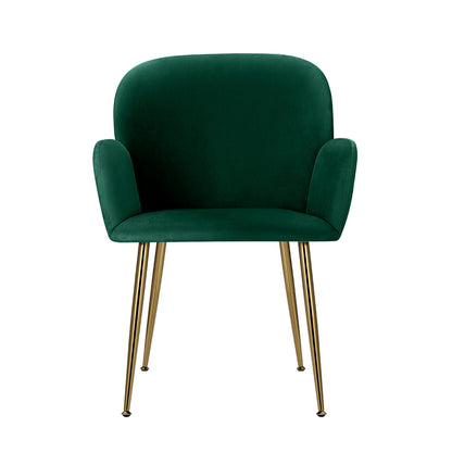 Set of 2 Kynsee Dining Chairs Velvet Armchair - Green
