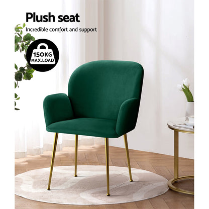Set of 2 Kynsee Dining Chairs Velvet Armchair - Green