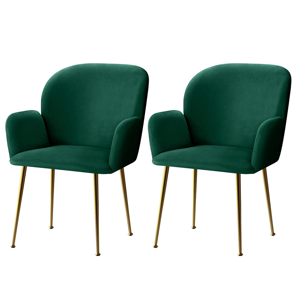 Set of 2 Kynsee Dining Chairs Velvet Armchair - Green
