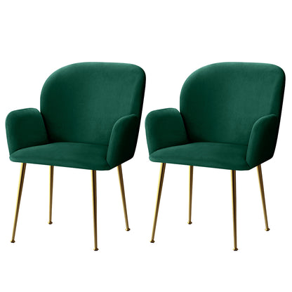 Set of 2 Kynsee Dining Chairs Velvet Armchair - Green