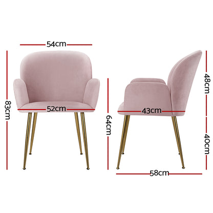 Set of 2 Kynsee Dining Chairs Velvet Armchair - Pink