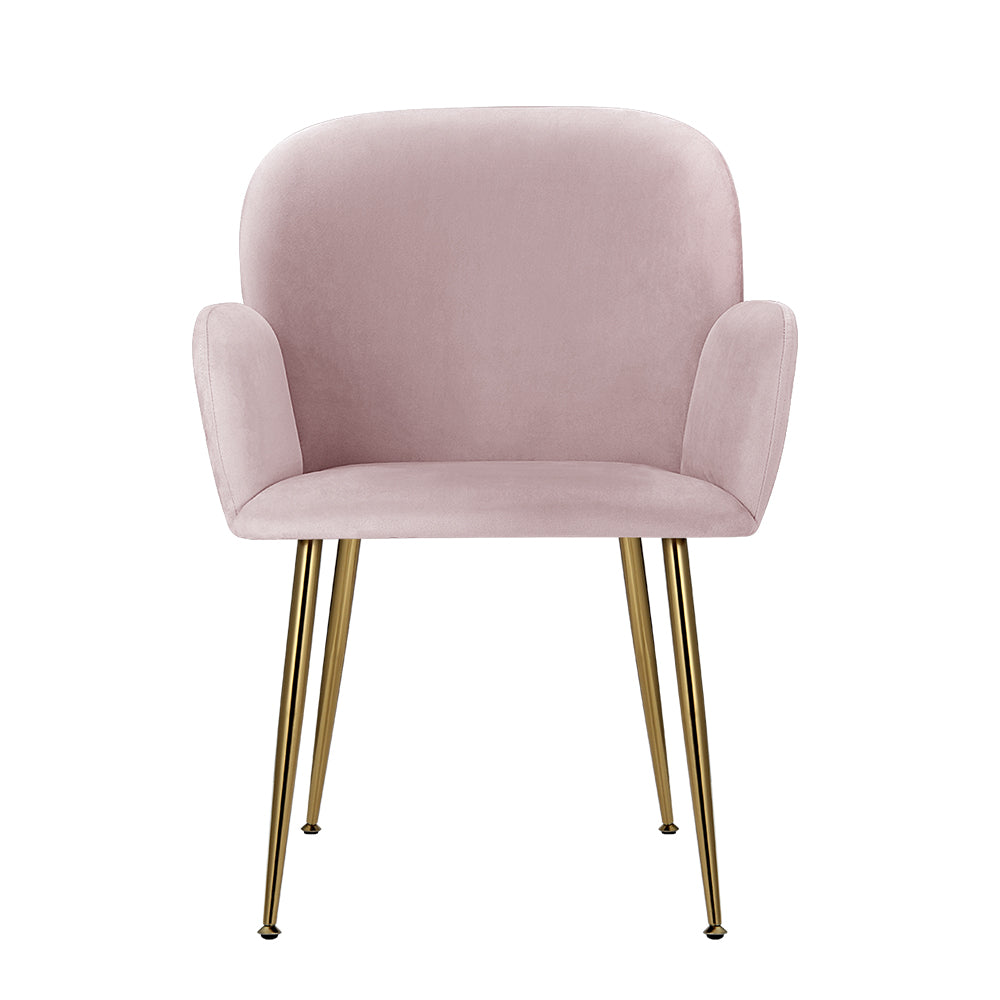 Set of 2 Kynsee Dining Chairs Velvet Armchair - Pink