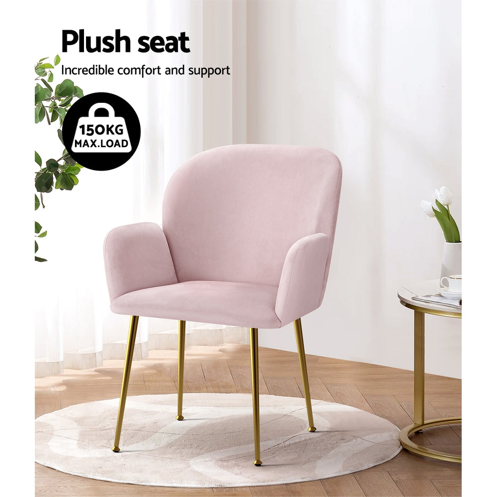 Set of 2 Kynsee Dining Chairs Velvet Armchair - Pink