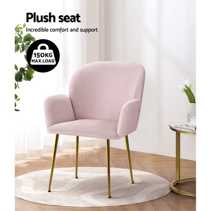 Set of 2 Kynsee Dining Chairs Velvet Armchair - Pink