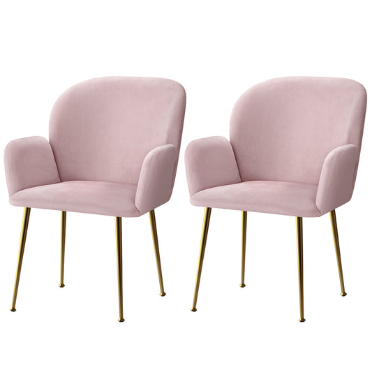 Set of 2 Kynsee Dining Chairs Velvet Armchair - Pink