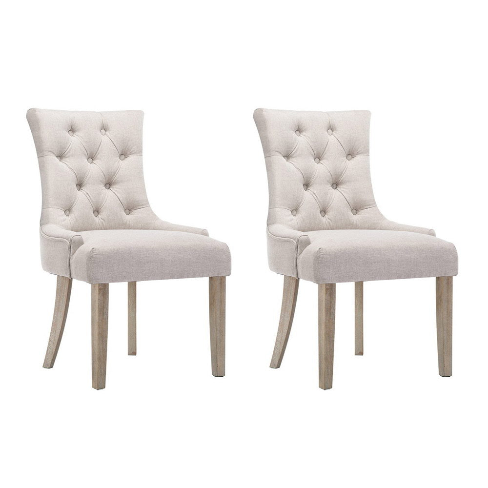 Set of 2 Cayes French Provincial Dining Chairs Linen - Beige