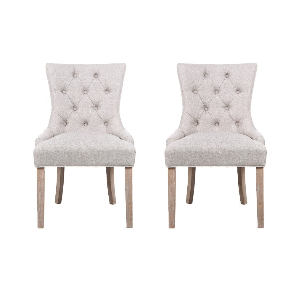 Set of 2 Cayes French Provincial Dining Chairs Linen - Beige