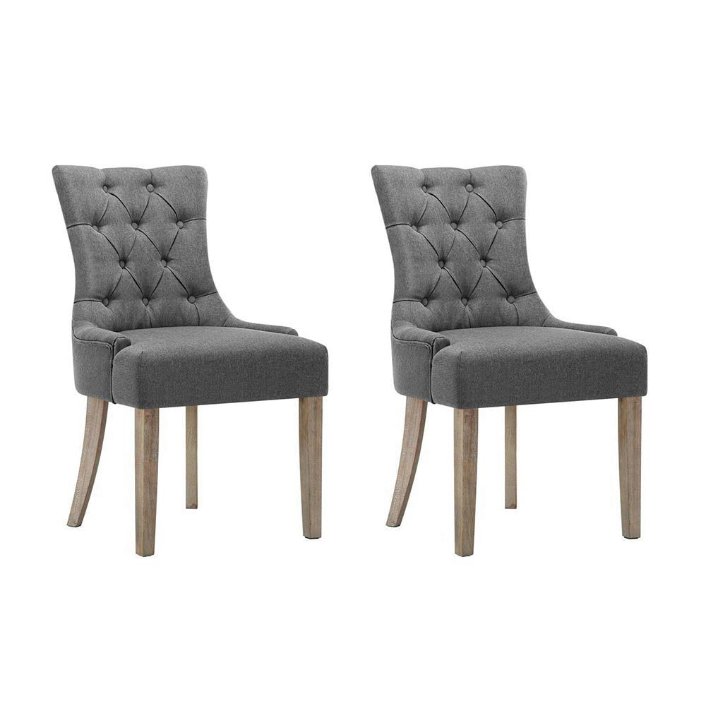 Set of 2 Cayes French Provincial Dining Chairs Linen - Grey