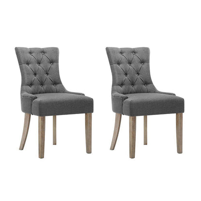 Set of 2 Cayes French Provincial Dining Chairs Linen - Grey
