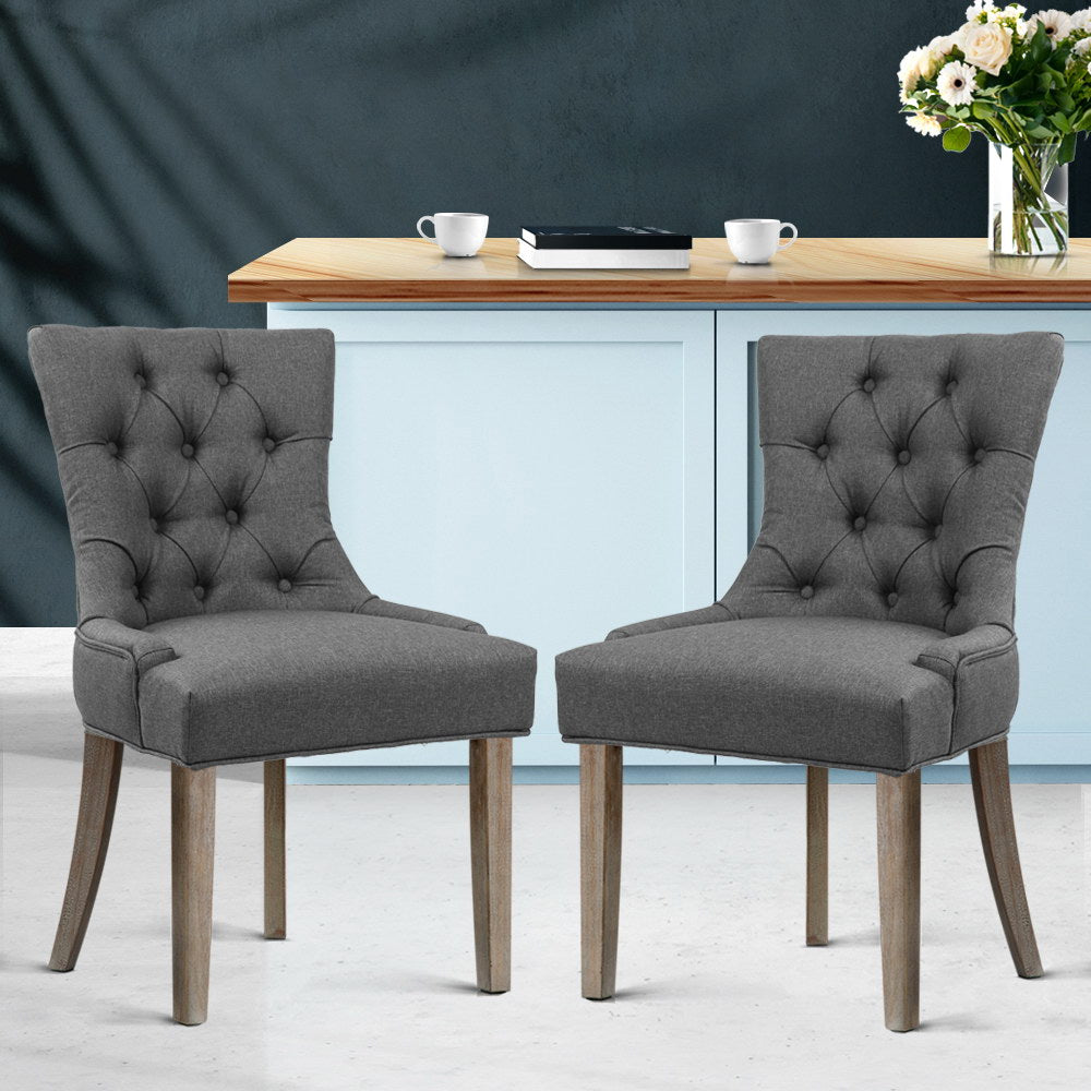 Set of 2 Cayes French Provincial Dining Chairs Linen - Grey