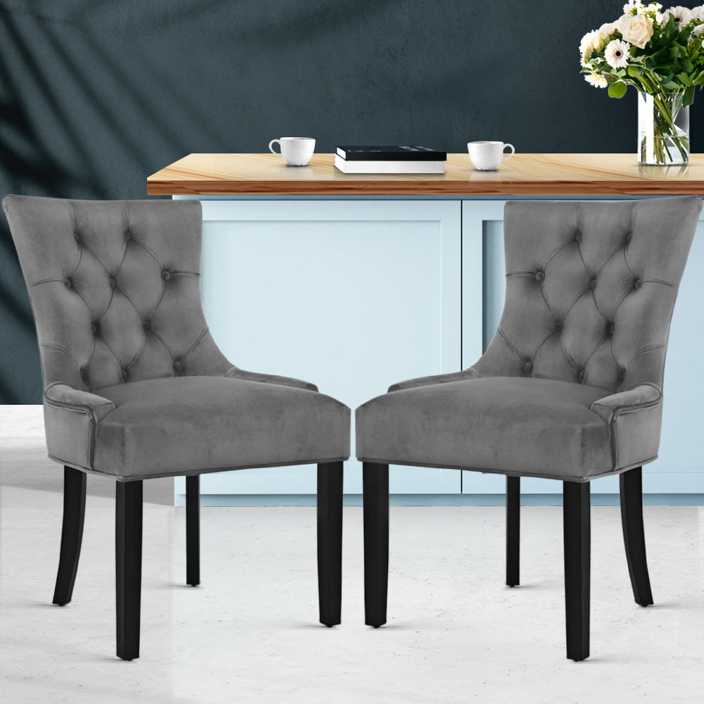 Set of 2 Cayes French Provincial Dining Chairs Velvet - Grey