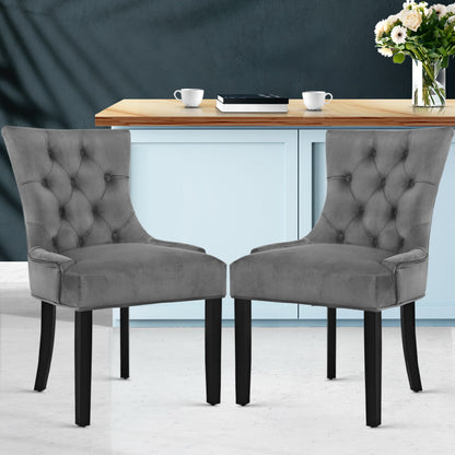 Set of 2 Cayes French Provincial Dining Chairs Velvet - Grey