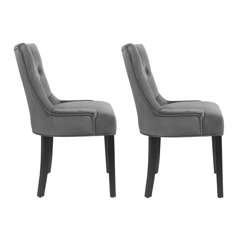 Set of 2 Cayes French Provincial Dining Chairs Velvet - Grey
