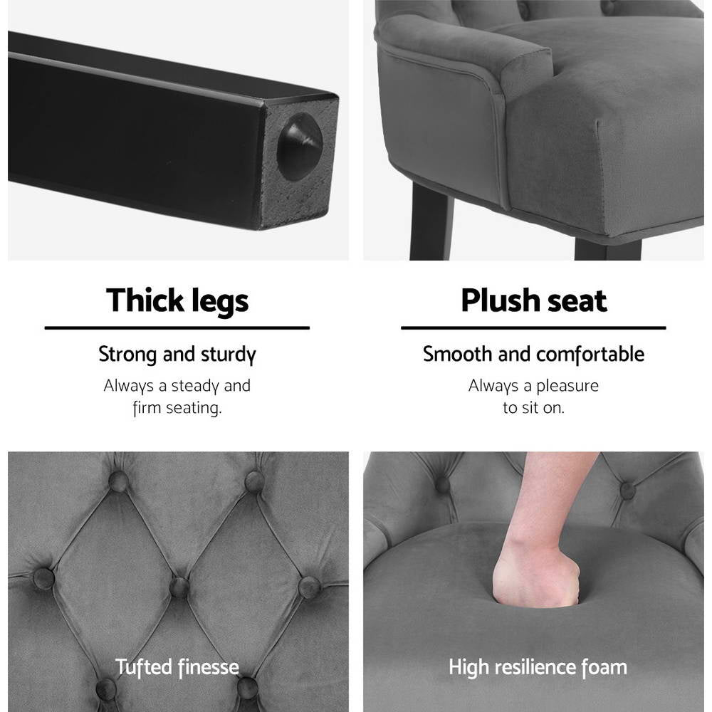 Set of 2 Cayes French Provincial Dining Chairs Velvet - Grey