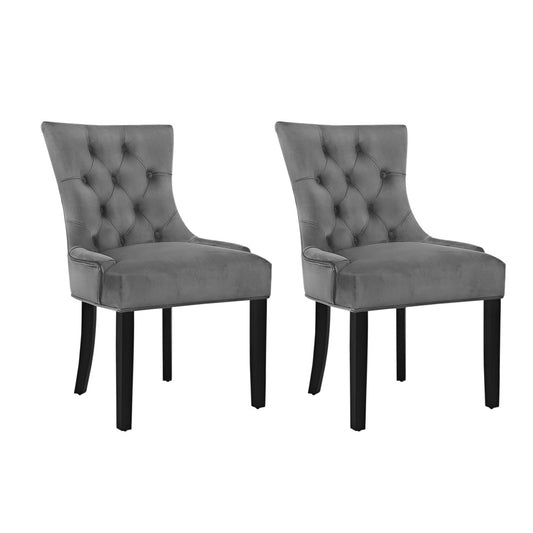 Set of 2 Cayes French Provincial Dining Chairs Velvet - Grey