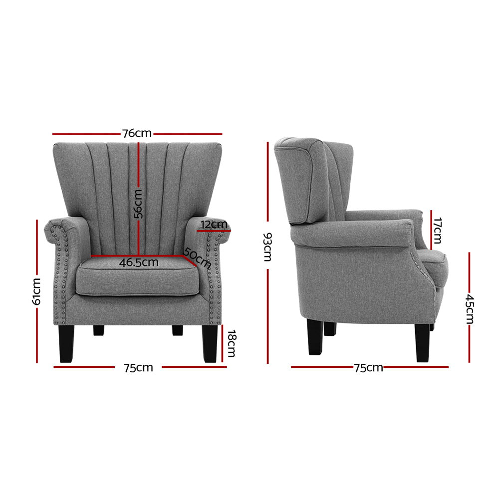 Andrew Armchair Wingback - Grey