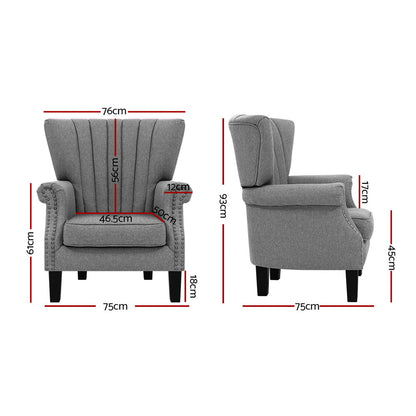 Andrew Armchair Wingback - Grey