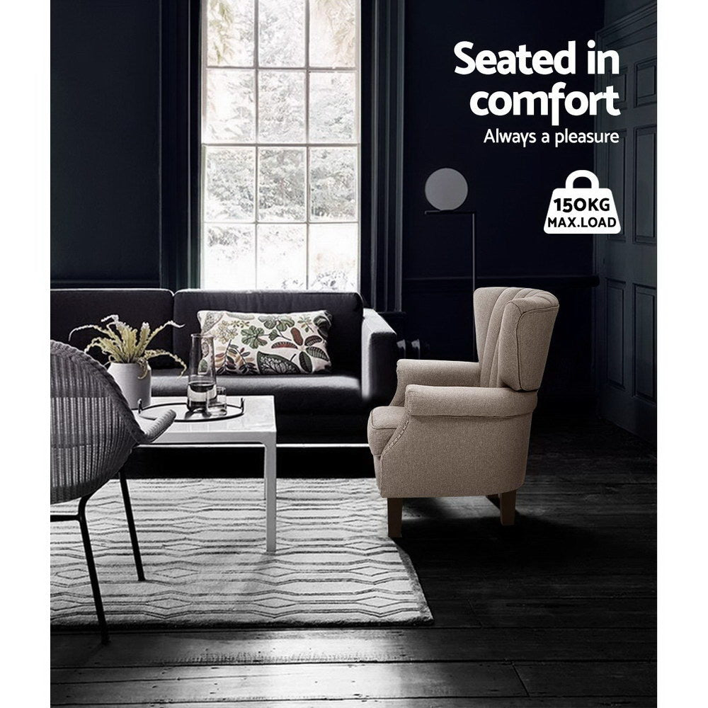 Andrew Armchair Wingback - Beige