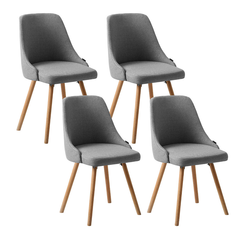 Set of 4 Kalmar Dining Chairs Fabric Wooden - Grey