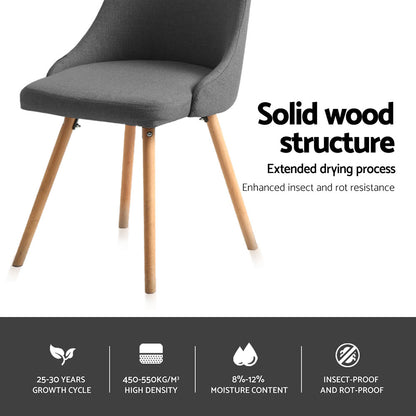 Set of 4 Kalmar Dining Chairs Fabric Wooden - Grey