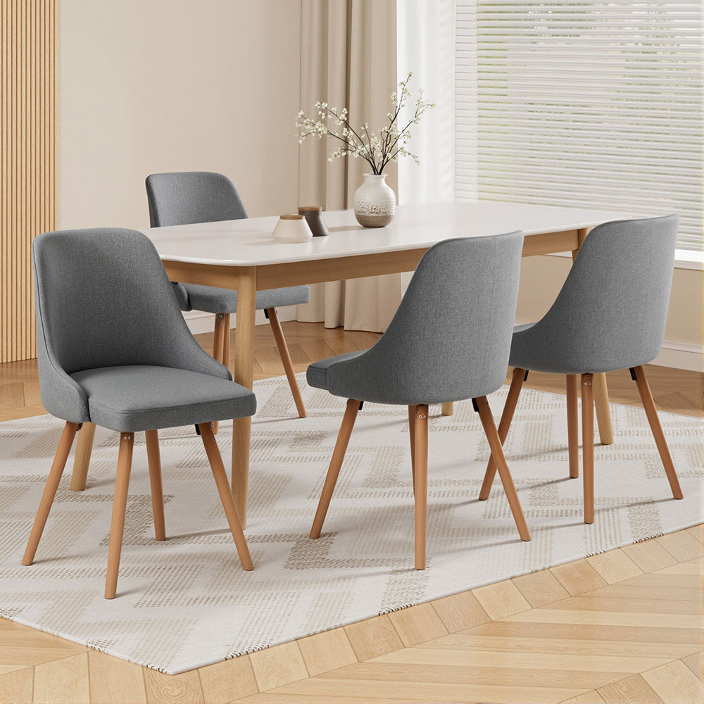Set of 4 Kalmar Dining Chairs Fabric Wooden - Grey