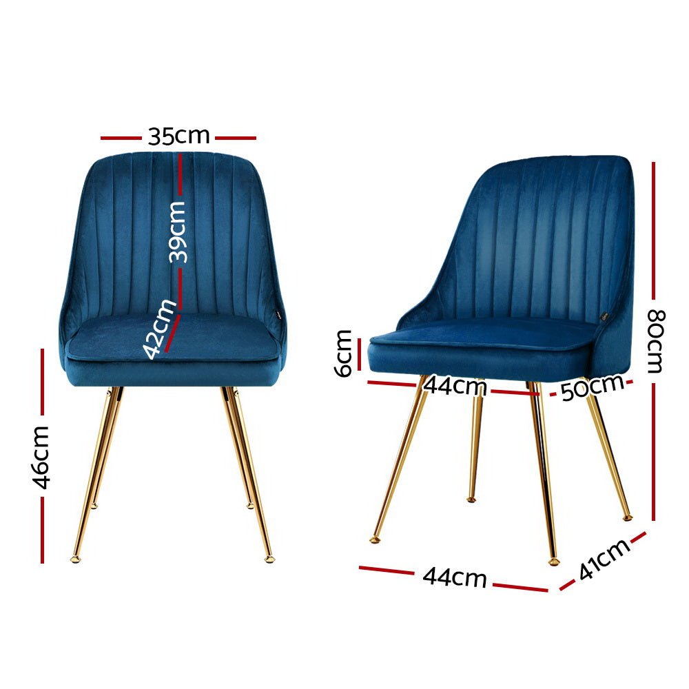 Set of 2 Velvet Channel Tufted Dining Chairs - Blue