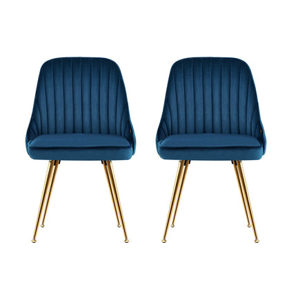 Set of 2 Velvet Channel Tufted Dining Chairs - Blue