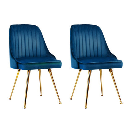 Set of 2 Velvet Channel Tufted Dining Chairs - Blue