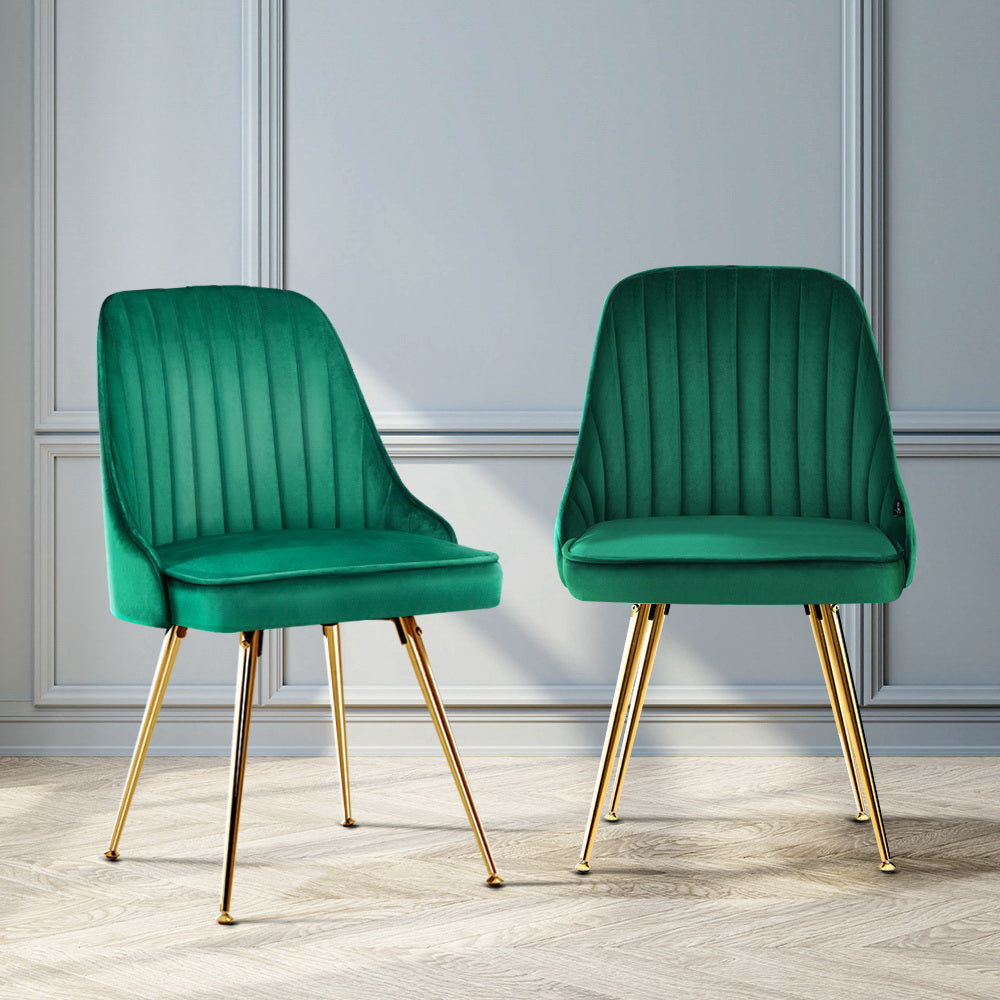 Set of 2 Velvet Channel Tufted Dining Chairs - Green