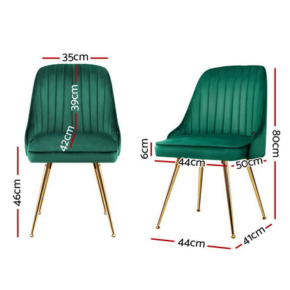 Set of 2 Velvet Channel Tufted Dining Chairs - Green