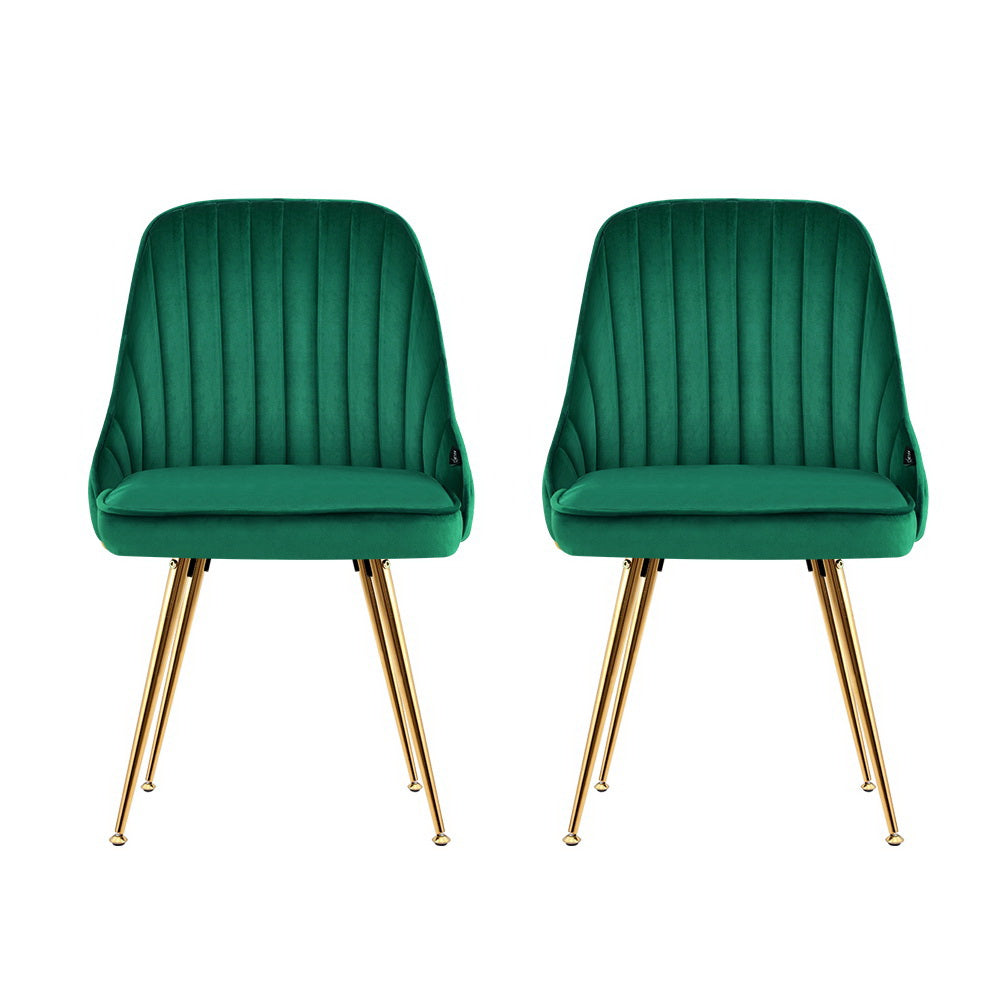 Set of 2 Velvet Channel Tufted Dining Chairs - Green