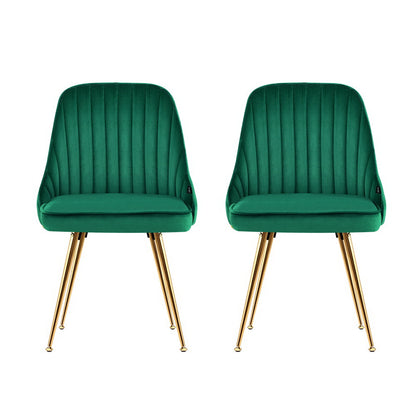 Set of 2 Velvet Channel Tufted Dining Chairs - Green