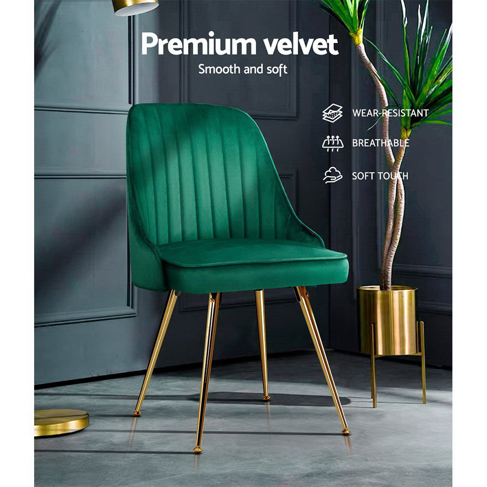Set of 2 Velvet Channel Tufted Dining Chairs - Green