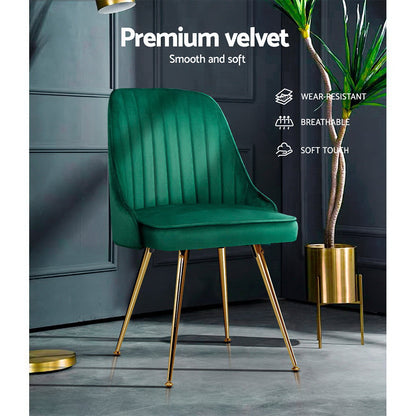Set of 2 Velvet Channel Tufted Dining Chairs - Green
