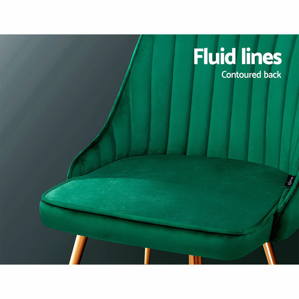 Set of 2 Velvet Channel Tufted Dining Chairs - Green