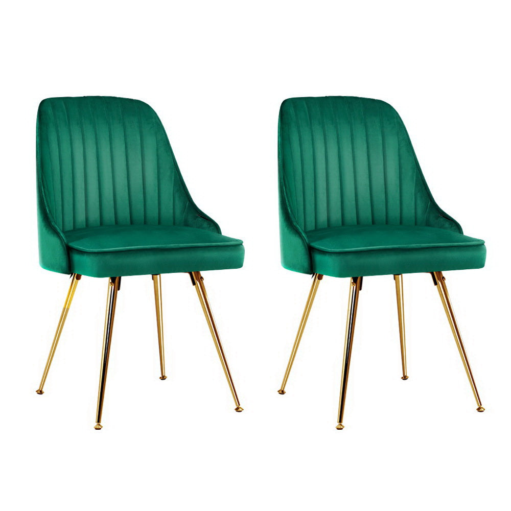 Set of 2 Velvet Channel Tufted Dining Chairs - Green