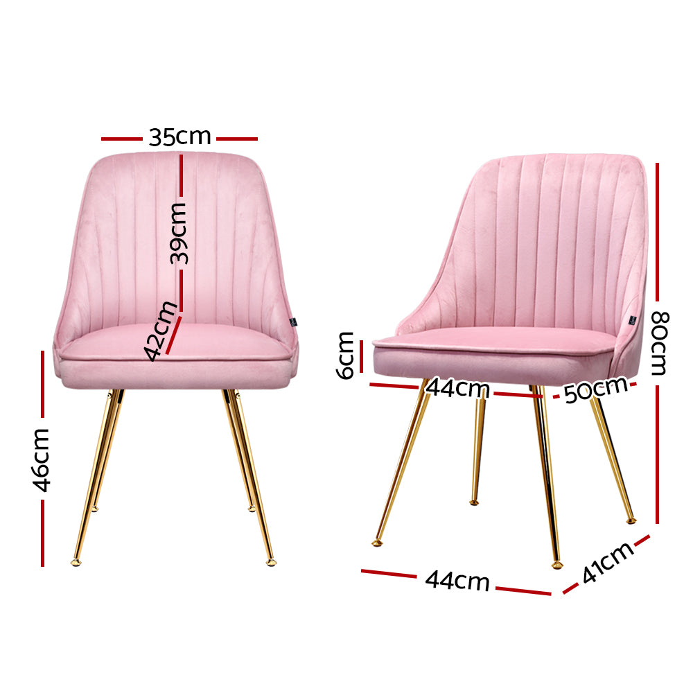 Set of 2 Velvet Channel Tufted Dining Chairs - Pink