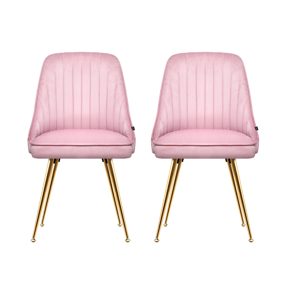 Set of 2 Velvet Channel Tufted Dining Chairs - Pink