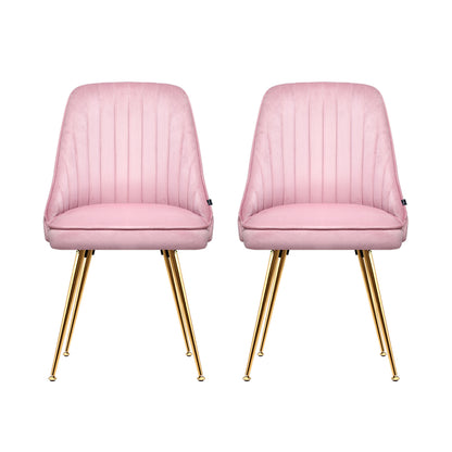 Set of 2 Velvet Channel Tufted Dining Chairs - Pink