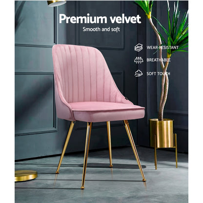 Set of 2 Velvet Channel Tufted Dining Chairs - Pink