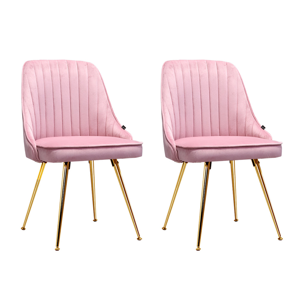 Set of 2 Velvet Channel Tufted Dining Chairs - Pink