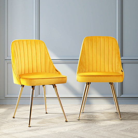 Set of 2 Velvet Channel Tufted Dining Chairs - Yellow