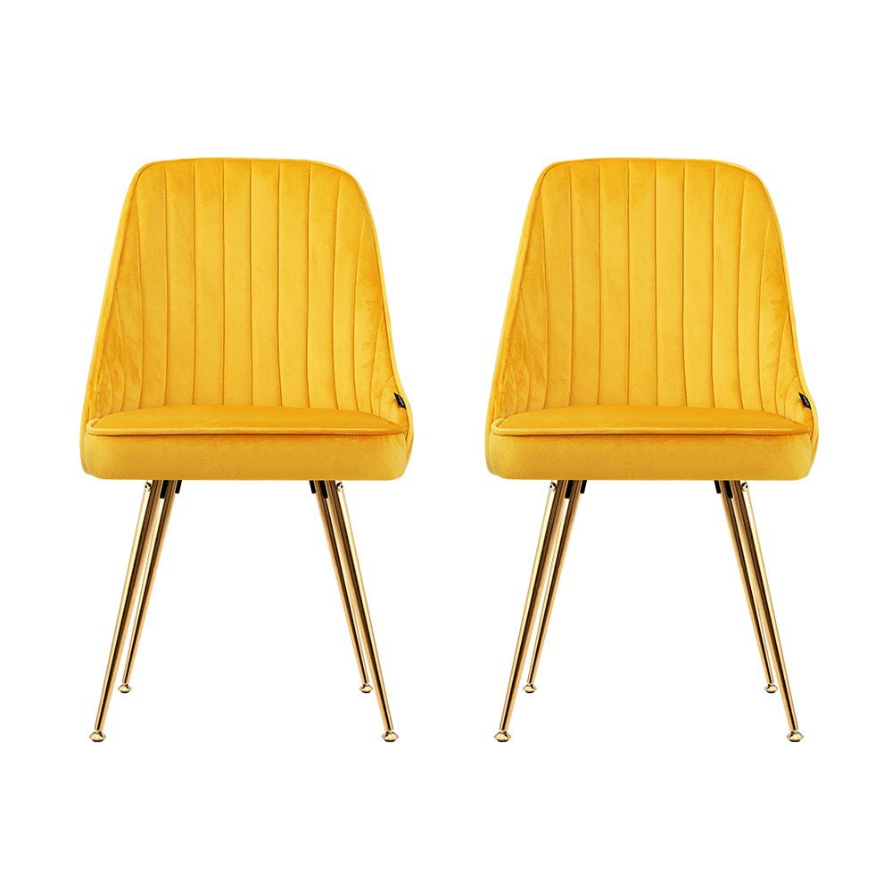 Set of 2 Velvet Channel Tufted Dining Chairs - Yellow