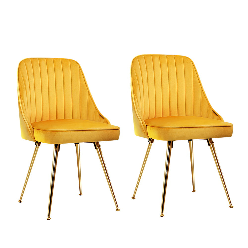 Set of 2 Velvet Channel Tufted Dining Chairs - Yellow