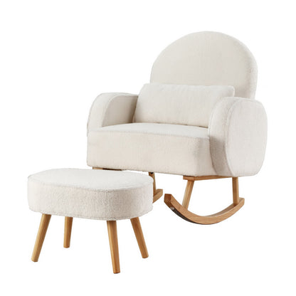 Armchair Rocking Chair with Ottoman - Boucle White