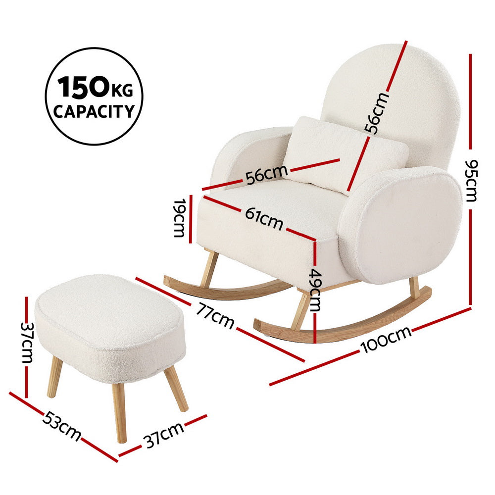 Armchair Rocking Chair with Ottoman - Boucle White