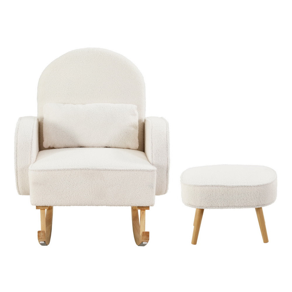 Armchair Rocking Chair with Ottoman - Boucle White