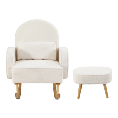 Armchair Rocking Chair with Ottoman - Boucle White